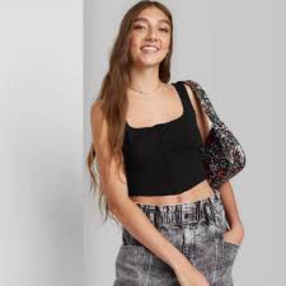 Black Corset-Esque Cotton Tank Top - M - Wild Fable